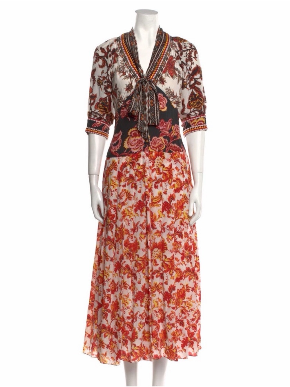 Floral Midi Skirt in Red and Cream